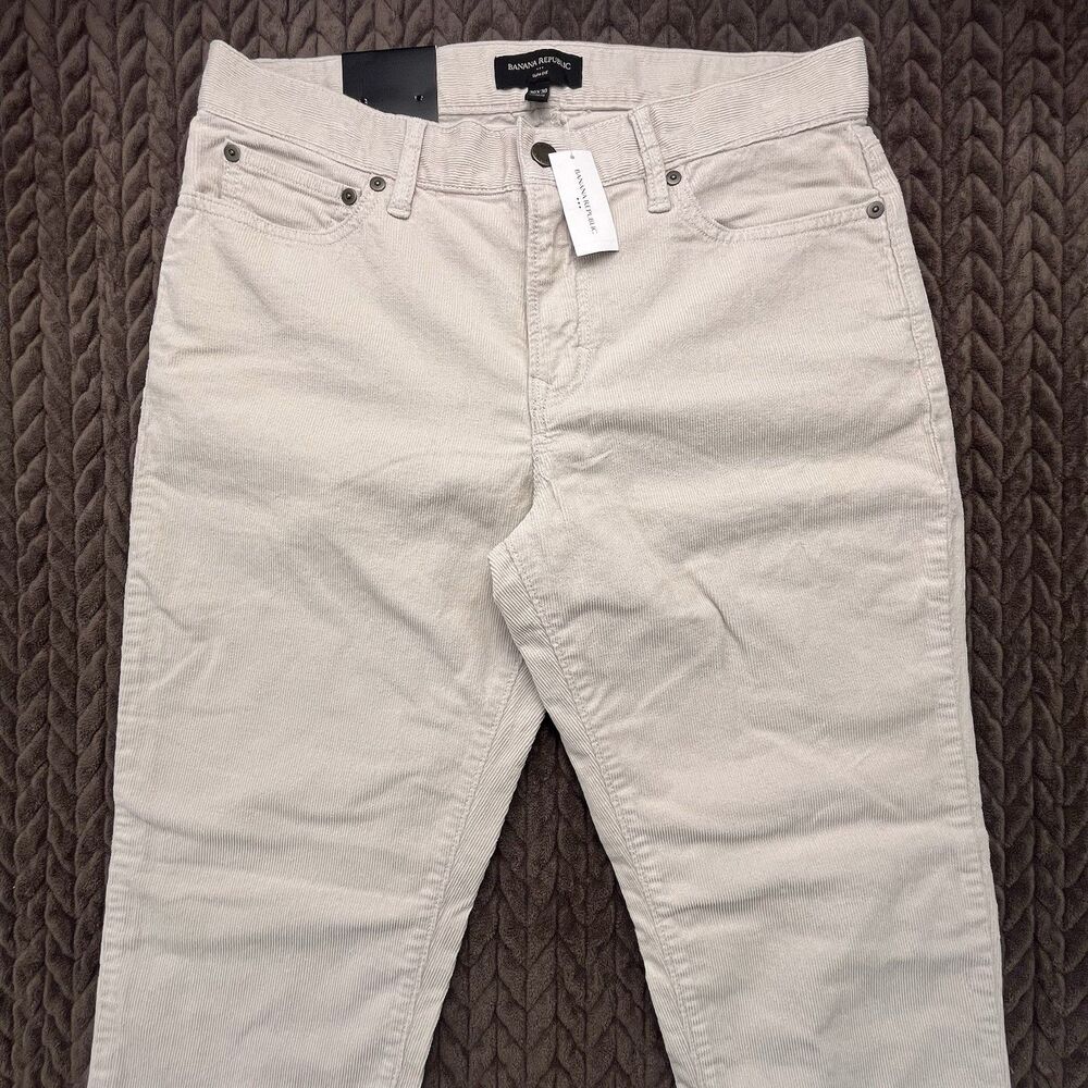 Banana Republic Corduroy Pants Mens Size 30x30 Cream Slim Fit Stretch NEW